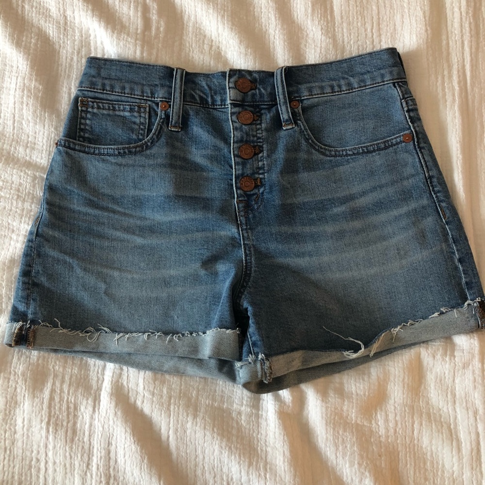 Madewell Button Tab High-Waist Denim Shorts